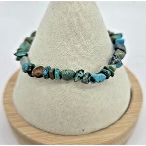American Turquoise‎ Gemstone Bracelet Natural Stretchy 6.5" Round Nuggets Chips